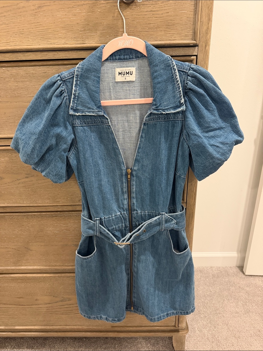 Women’s Denim Dress with Puff Sleeves - Blue